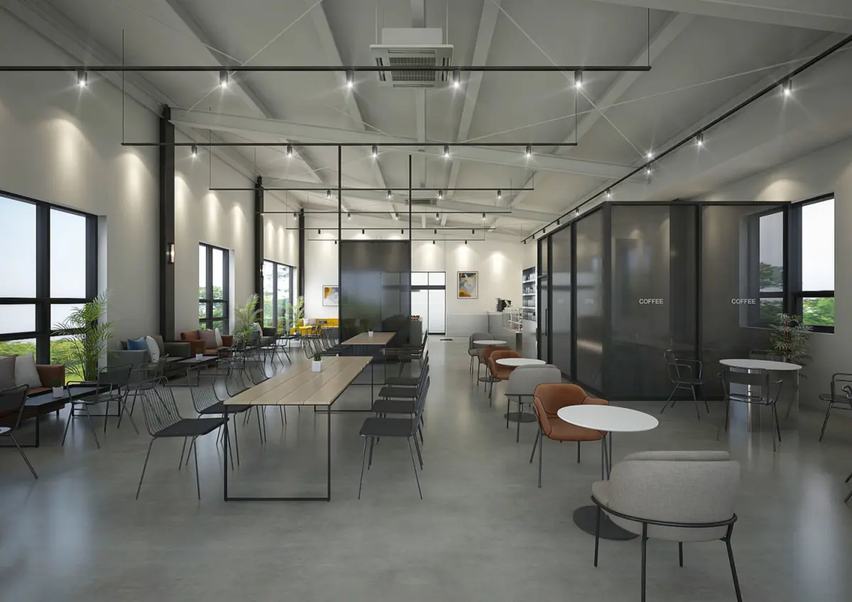 자연광 가득한 모던 인더스트리얼 카페 라운지